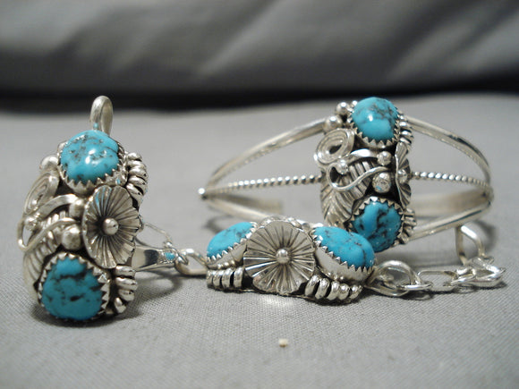 Marvelous Vintage Native American Navajo Slave Turquoise Sterling Silver Native Bracelet Ring-Nativo Arts