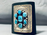 Traditional Vintage Native American Navajo Morenci Turquoise Sterling Silver Bowguard-Nativo Arts