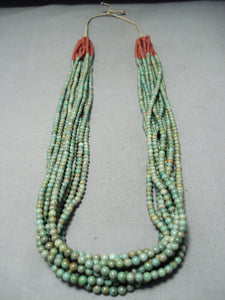 Native American Very Rare Vintage Santo Domingo Round Green Turquoise Coral Necklace-Nativo Arts