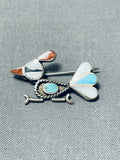 Whimsical Vintage Native American Zuni Turquoise Sterling Silver Roadrunner Pin-Nativo Arts