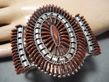 Exquisite Zuni Coral Needlepoint Sterling Silver Bracelet Native American-Nativo Arts