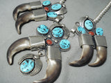 Authentic Bear Vintage Native American Navajo Turquoise Sterling Silver Squash Blossom Necklace-Nativo Arts