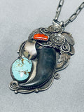 Authentic Vintage Native American Navajo Turquoise Coral Sterling Silver Necklace-Nativo Arts