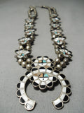 So Intricate!! Vintage Native American Zuni Turquoise Sterling Silver Squash Blossom Necklace-Nativo Arts