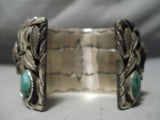 Heavy Huge Buffalo Native American Navajo Turquoise Sterling Silver Leaf Bracelet-Nativo Arts