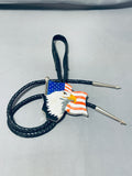 Native American The Most Perfect Inlay Navajo Lapis Sterling Silver Bolo Tie-Nativo Arts