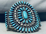 Impressive Vintage Native American Zuni Blue Gem Turquoise Cluster Sterling Silver Huge Bracelet-Nativo Arts