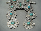 One Of Biggest Vintage Native American Navajo Turquoise Sterling Silver Squash Blossom Necklace-Nativo Arts