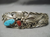 Magnificent Vintage Native American Navajo Sterling Silver Swirl Garden Turquoise Bracelet-Nativo Arts