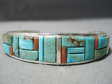 Exquisite Native American Navajo Royston Turquoise Coral Sterling Silver Bracelet-Nativo Arts