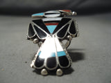 Unbelievable Giant Vintage Native American Zuni Turquoise Sterling Silver Ring Old-Nativo Arts