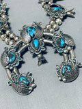 247 Gram Bisbee Turquoise Vintage Native American Navajo Sterling Silver Suqash Blossom Necklace-Nativo Arts