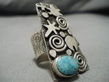 One Of Most Intricate Native American Navajo Turquoise Sterling Silver Ring-Nativo Arts