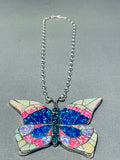 Spectacular Native American Navajo Synthetic Opals Sterling Silver Butterfly Necklace-Nativo Arts