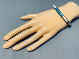 Thick Vintage Native American Navajo Turquoise Inlay Sterling Silver Inlay Bracelet-Nativo Arts
