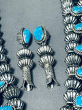 373 Gram Native American Navajo Turquoise Sterling Silver Hogan Bead Squash Blossom Necklace-Nativo Arts