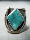 Detailed Vintage Native American Navajo Turquoise Horseshoe Sterling Silver Ring-Nativo Arts