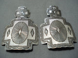 Exquisite Navajo Sterling Silver Huge Cross Earrings Native American-Nativo Arts