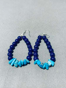 Awesome Native American Navajo Kingman Turquoise Purplestone Earrings-Nativo Arts