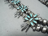 Women's Vintage Native American Zuni Turquoise Sterling Silver Squash Blossom Necklace Old-Nativo Arts