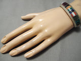 Thick Heavy Vintage Native American Navajo Turquoise Lapis Sterling Silver Bracelet Old-Nativo Arts