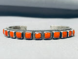 Signed Heavy Native American Navajo Cubed Coral Native American Navajo Sterling Silver Bracelet-Nativo Arts