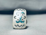 Double Happy Face Vintage Native American Navajo Turquoise Sterling Silver Ring Old-Nativo Arts