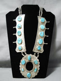 One Of Biggest Vintage Native American Navajo Turquoise Sterling Silver Necklace Old-Nativo Arts