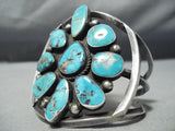 Towering Vintage Native American Navajo Turquoise Cluster Sterling Silver Bracelet Old-Nativo Arts