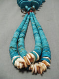 Very Long!! Vintage Native American Navajo Turquoise Disced Shell Necklace Old-Nativo Arts