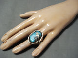 Biggest Heavy Vintage Native American Zuni Snake Turquoise Sterling Silver Men's Ring Old-Nativo Arts
