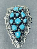 Bill Slim Vintage Native American Navajo Kingman Turquoise Sterling Silver Pin/ Pendant Signed-Nativo Arts