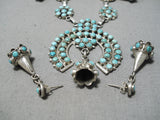Bernard Bowekaty Vintage Native American Zuni Turquoise Squash Blossom Necklace Sterling Silver-Nativo Arts