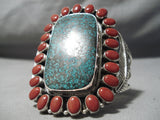 Colossal Vintage Native American Navajo Spiderweb Turquoise Coral Sterling Silver Bracelet-Nativo Arts