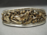 Incredibly Intricate! Vintage Native American Navajo Sterling Silver Leaf Gold Bracelet-Nativo Arts