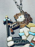 Important Big Vintage Native American Navajo Turquoise Ceremoy Dancer Sterling Silver Necklace-Nativo Arts