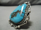 One Of The Biggest Vintage Native American Navajo Morenci Turquoise Sterling Silver Ring-Nativo Arts