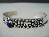 Detailed Douglas Native American Navajo Lapis Sterling Silver Cross Bracelet-Nativo Arts