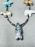 Stunning Native American Navajo Turquoise Coral Sterling Silver Animal Fetish Necklace-Nativo Arts