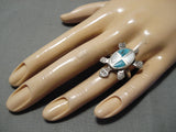 Impressive Vintage Zuni Native American Inlay Turquoise Sterling Silver Ring-Nativo Arts