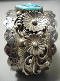 One Of The Best Vintage Native American Navajo Turquoise Sterling Silver Flower Bracelet Old-Nativo Arts