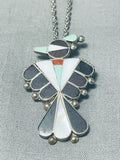 Impressive Vintage Native American Zuni Turquoise Jet Sterling Silver Thunderbird Necklace-Nativo Arts