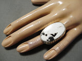 Spectacular Vintage Native American Navajo White Buffalo Turquoise Sterling Silver Ring-Nativo Arts
