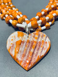 Gorgeous Native American Heart Spiny Oyster White Bead Necklace-Nativo Arts