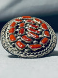 Darlene Begay Vintage Stunning Native American Navajo Signed Coral Cluster Sterling Silver Ring-Nativo Arts