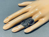 Dynamic Adjustable Vintage Native American Navajo Jet Sterling Silver Ring Signed-Nativo Arts