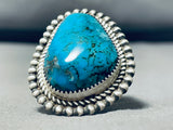 Breathtaking Signed Native American Navajo Pilot Mountain Turquoise Sterling Silver Ring-Nativo Arts