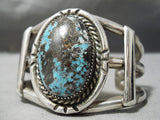 Omg!! Vintage Native American Navajo Huge Smokey Bisbee Turquoise Sterling Silver Bracelet-Nativo Arts