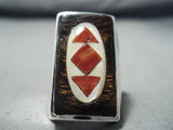 Amazing Zuni Native American Coral Ironwood Sterling Silver Ring-Nativo Arts
