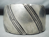 Wide Hand Tooled Vintage Native American Navajo Sterling Silver Bracelet Old-Nativo Arts